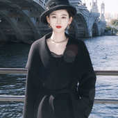 显瘦大翻领双面羊毛呢外套 复古中长款 羊绒黑色大衣女冬装 2025新款