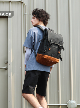 COMBACK男士休闲翻盖双肩包 时尚情侣学生背包运动女士双肩包潮