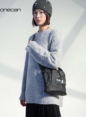 COMBACKnoonecan 斜挎包男2024新款百搭时尚休闲褶皱单肩水桶包