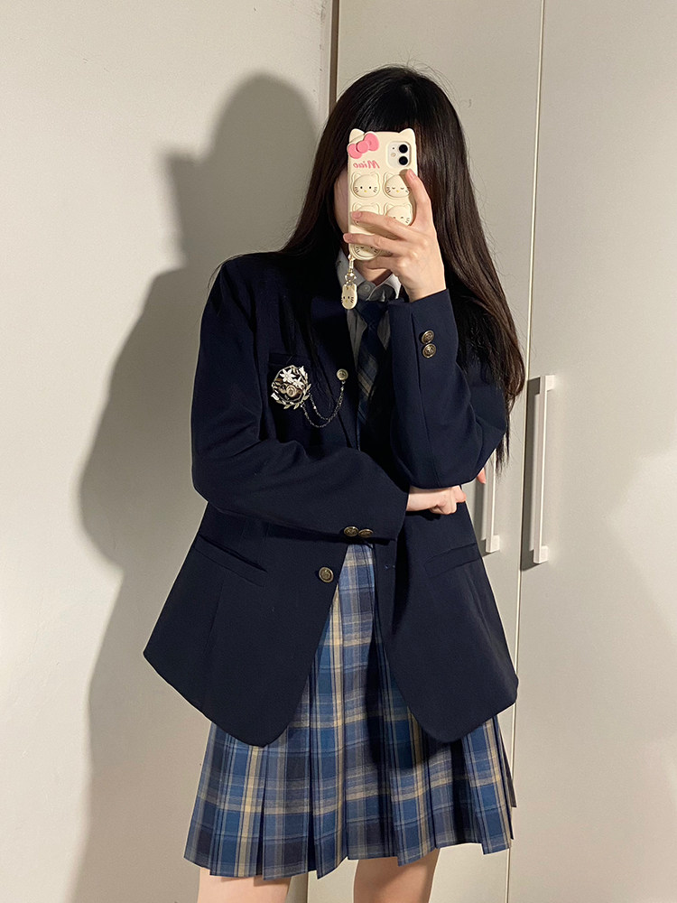 [ICE CREAM AND WHALE]ORIGINAL JK UNIFORM-MIST WHALE BRITISH STYLE JK CHECKERED SKIRT BLUE CHECKERED