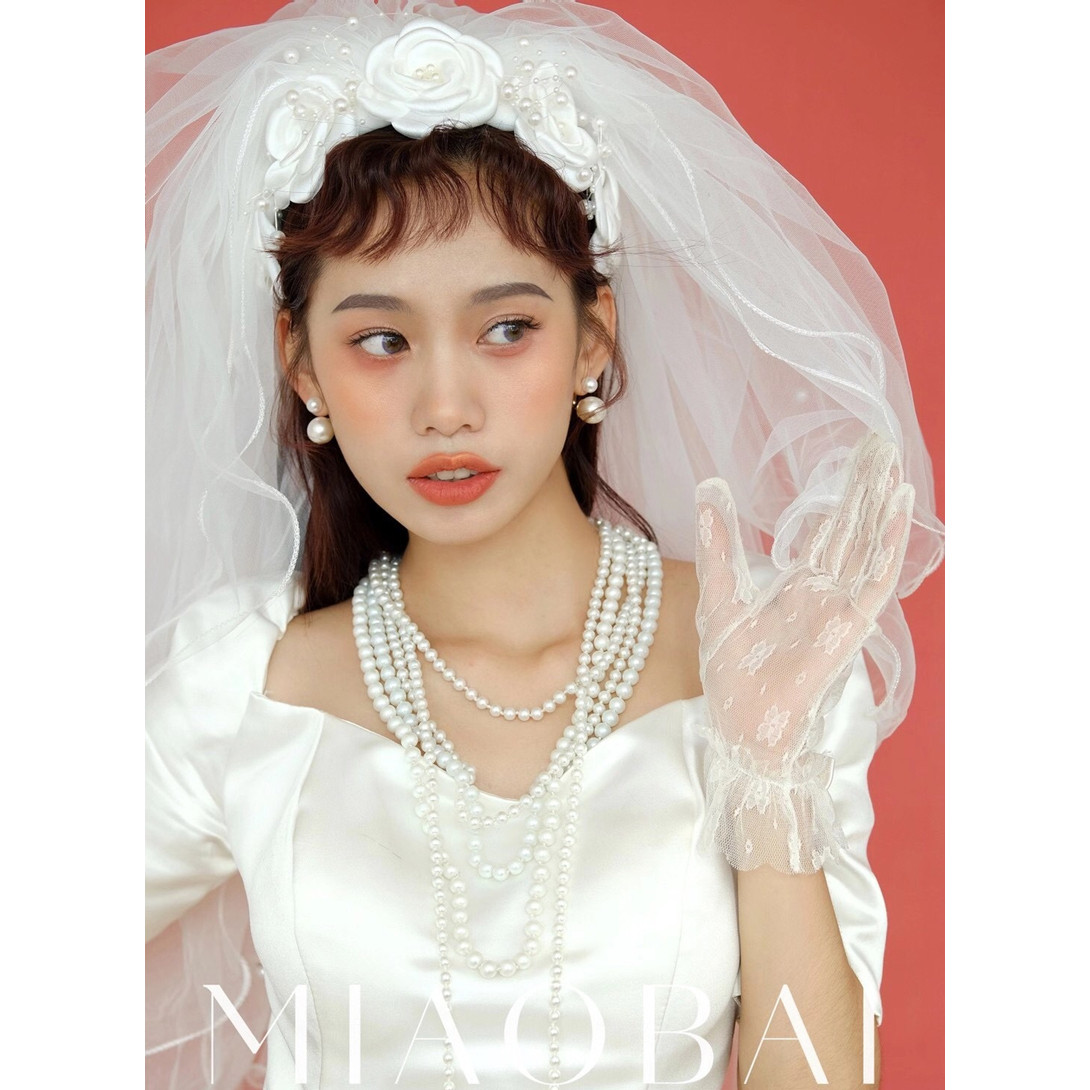 复古民国风发箍头纱手工花朵港风多层蓬珍珠头纱古董婚纱配饰头饰