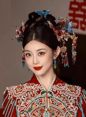 中式新娘结婚头饰水晶蝴蝶