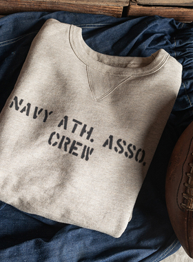 恶犬BRONSON燕麦色花灰圆领长袖重磅卫衣NAVY体育协会套头运动衫