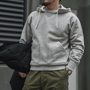 恶犬BRONSON冷库储藏员连帽衫 纯棉加厚毛圈重磅麻灰色套头卫衣
