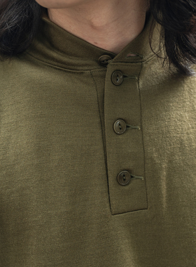 恶犬BRONSON精梳纯羊毛长袖亨利领OG-208丛林打底T恤衫 套头毛衫