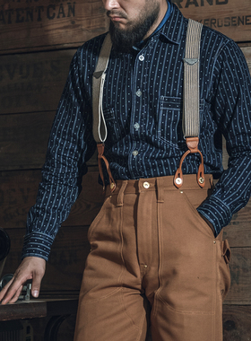 恶犬BRONSON 861 WABASH蓝染拔印赤耳工装衬衫 修身长袖牛仔衬衣