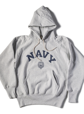 瑕疵B品  NAVY 预科生 浅灰色重磅连帽卫衣 横纹毛圈帽