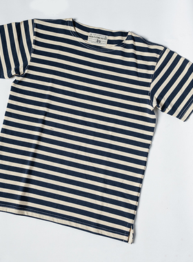瑕疵B品 海魂条纹衫 纯棉套头一字领T恤衫 TEE  走纱  色纱 污迹