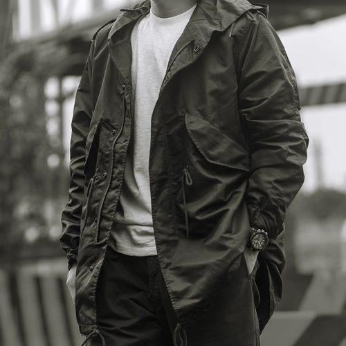 夹克鱼尾m-51复古夹克风衣连帽