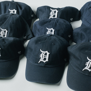 老学校底特律老虎大联盟棒球蓝色纯棉布帽子 男女鸭舌帽字母复古
