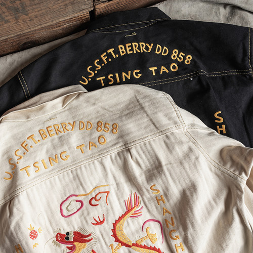 恶犬翻领春秋短款夹克刺绣花506