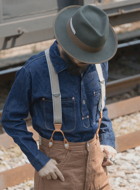 恶犬BRONSON旧时代SUSPENDER复古拼皮背带Y型美式工装Braces吊带