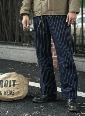 恶犬BRONSON LOT952 HBT可乐条纹机修师工作裤 高腰宽松直筒长裤