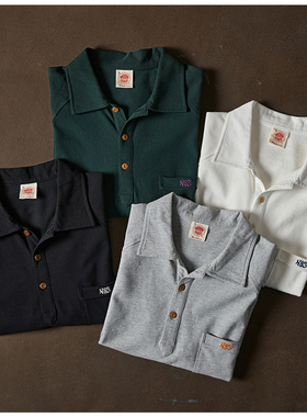 NON STOCK纯棉复古插件短袖POLO衫TEE珠地网眼透气纯色翻领T恤衫