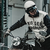 美国棉Turtle 恶犬BRONSON 复古高领拼色摩托车竞速重磅卫衣 zip