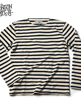 恶犬横条纹水手海魂衫 男士复古蓝白船领重磅T恤 长袖打底加厚T恤