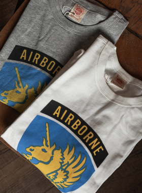 Non Stock幸运十三独角兽空降师AIR BORNE美式复古纯棉短袖T恤衫