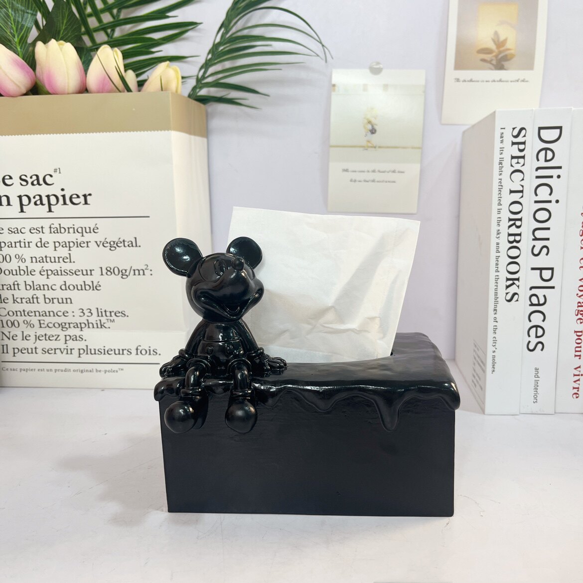 米奇可爱卡通动漫纸巾盒抽纸餐巾纸创意家居用品摆件白色树脂工艺