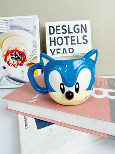 蓝色超音鼠陶瓷马克杯卡通手柄表情水杯咖啡杯子刺猬小子索尼克