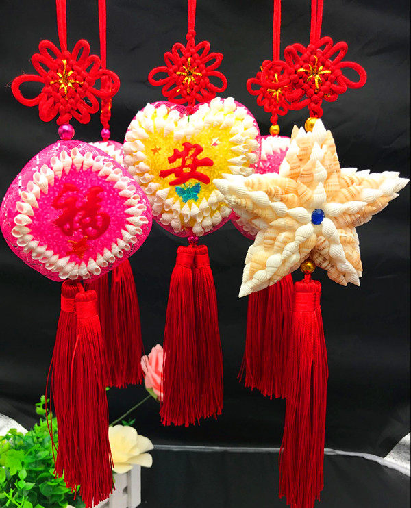 天然海螺贝壳饰品 挂件汽车挂饰工艺品中国结 福字平安创意小礼品