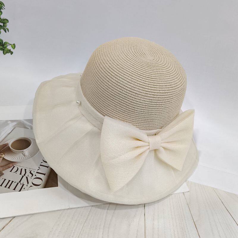 大檐防紫外线帽子女可折叠甜美减龄蝴蝶结渔夫帽透气防晒遮阳盆帽