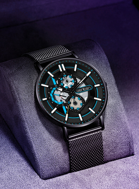 benken正品手表男学生超薄机械镂空男士手表新款防水石英表7147MQ