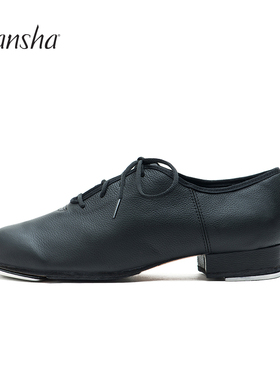 sansha法国三沙踢踏鞋牛皮黑色踢踏舞系带练功表演演出鞋TA08LCO