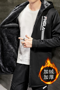 秋冬男士棉衣外套2021大码加绒加厚中长款连帽风衣男 F930图片