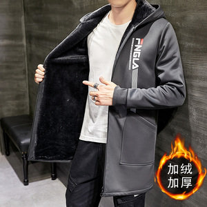 秋冬男士棉衣外套2021大码加绒加厚中长款连帽风衣男 F930图片