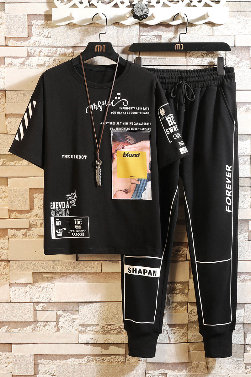 夏季新品潮牌工装两件套青少年运动休闲T恤短袖套装男TZ207,男装T恤,电商A441