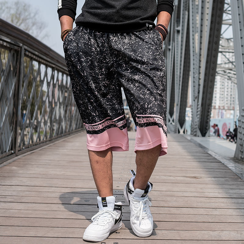 夏季篮球裤男过膝 宽松加肥大码健身训练七分裤 迷彩男式运动短裤