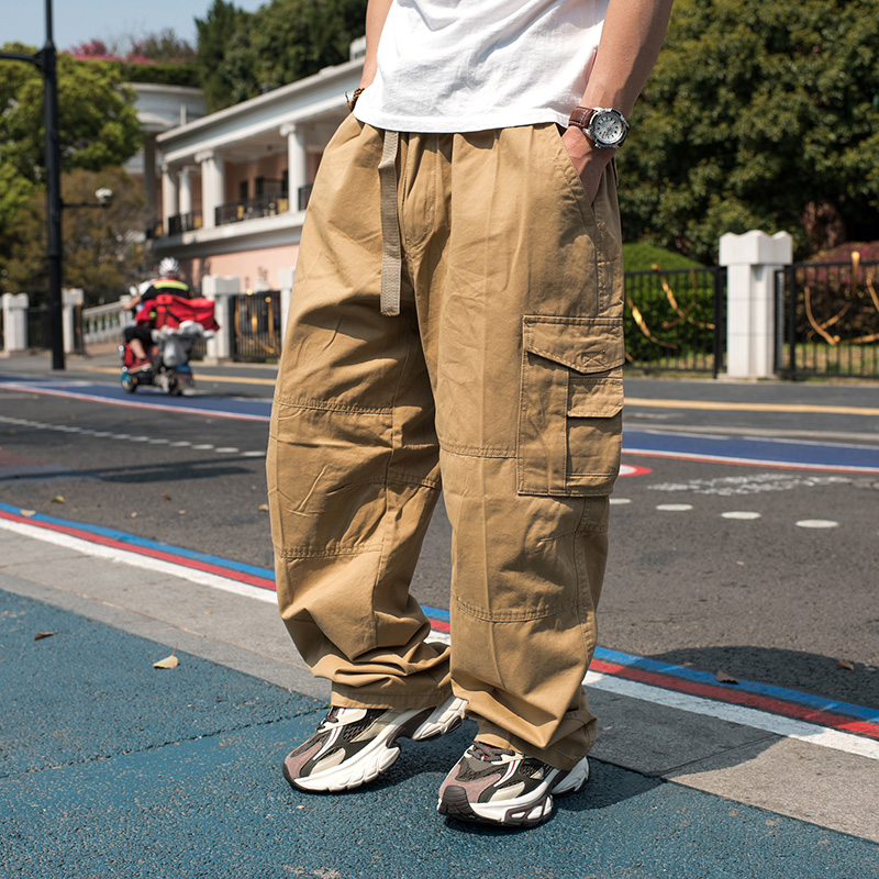 胖人肥佬工装裤hiphop宽松阔腿裤卡扣腰带大码休闲裤男士直筒长裤
