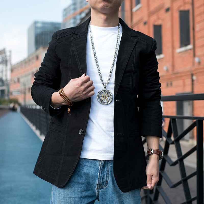 韩版修身小西服男士春秋外套 韩版休闲西装全棉 商务通勤男装上衣