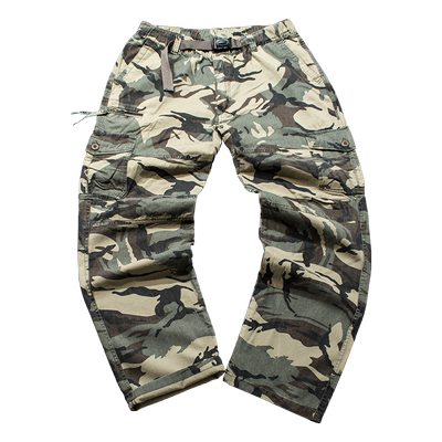 迷彩裤军训兜纯棉潮胖工作裤长裤