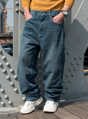 嘻哈大码牛仔裤bigboy直筒板仔阔腿宽松滑板裤cleanfit老爹萝卜裤
