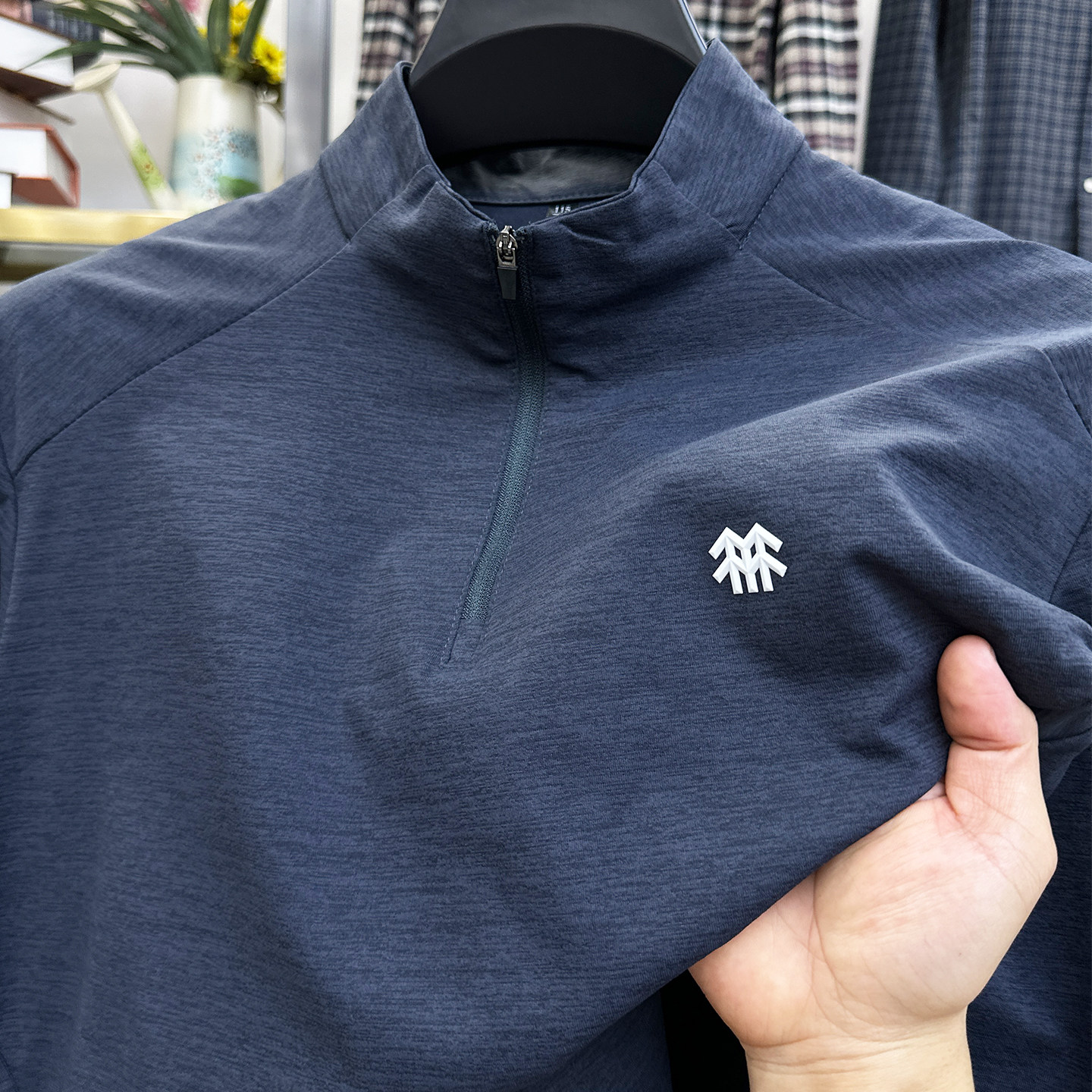 运动风长袖T恤男立领半拉链透气薄款套头上衣潮男休闲百搭宽松男