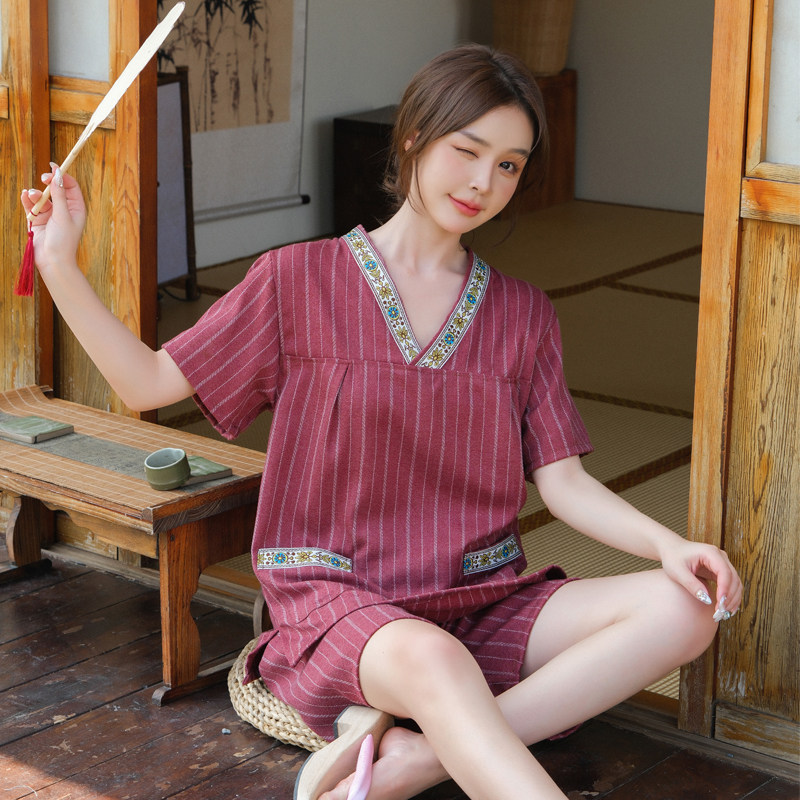 条纹汗蒸服情侣大码加厚洗浴服男图片