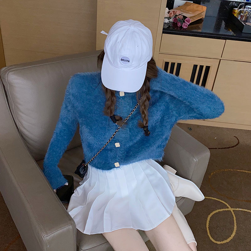 Real auction real price retro round collar mink velvet brick and Stone Button cardigan