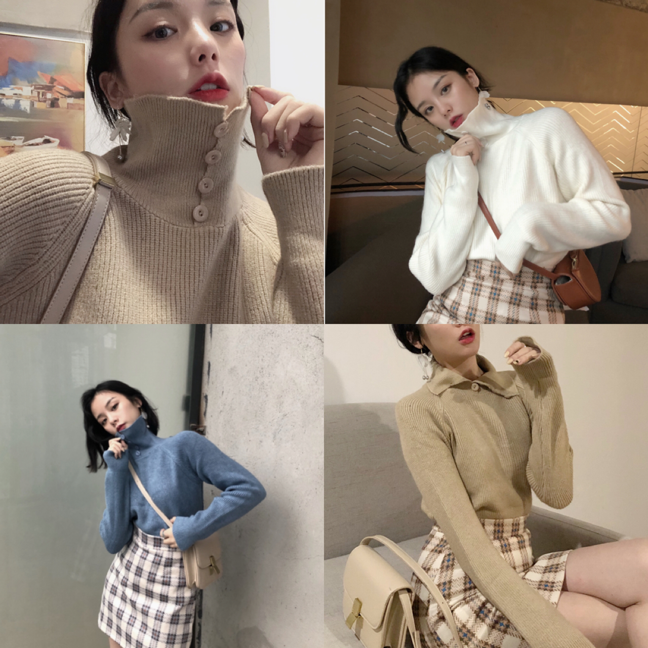 Real shot real price versatile two wear open button high neck rabbit hair sweater sweater