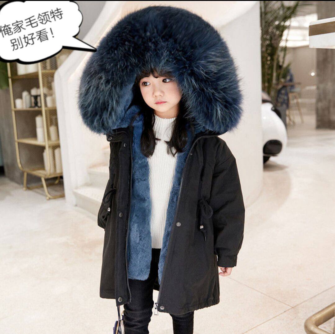 儿童皮草外套女派克服童装獭兔貉子毛内胆男童女童中长款秋冬大衣