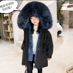 儿童皮草外套女派克服童装獭兔貉子毛内胆男童女童中长款秋冬大衣