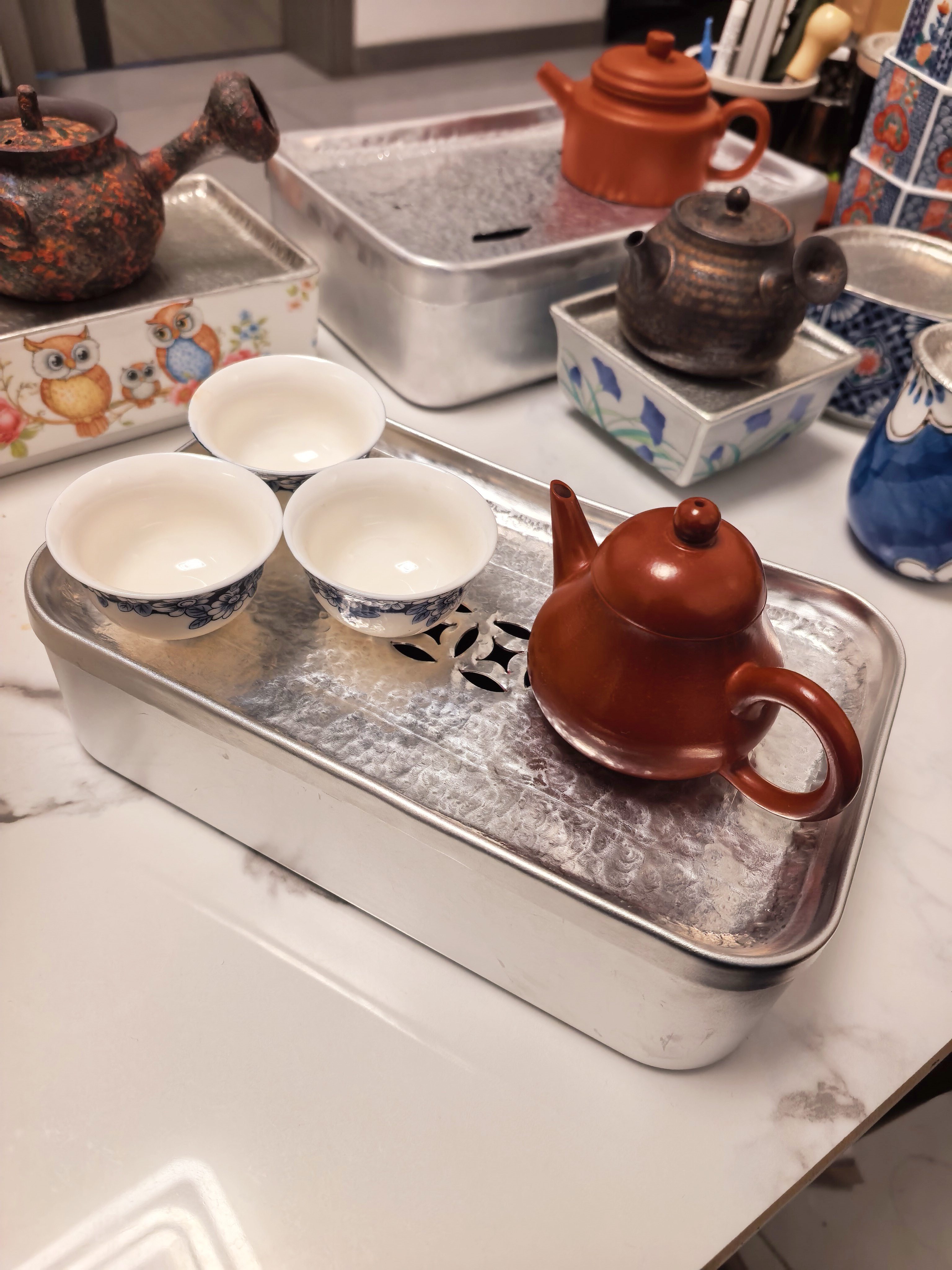 定制全手工锤纹长方形铝饭盒改茶盘壶承建水潮汕功夫茶具复古创意