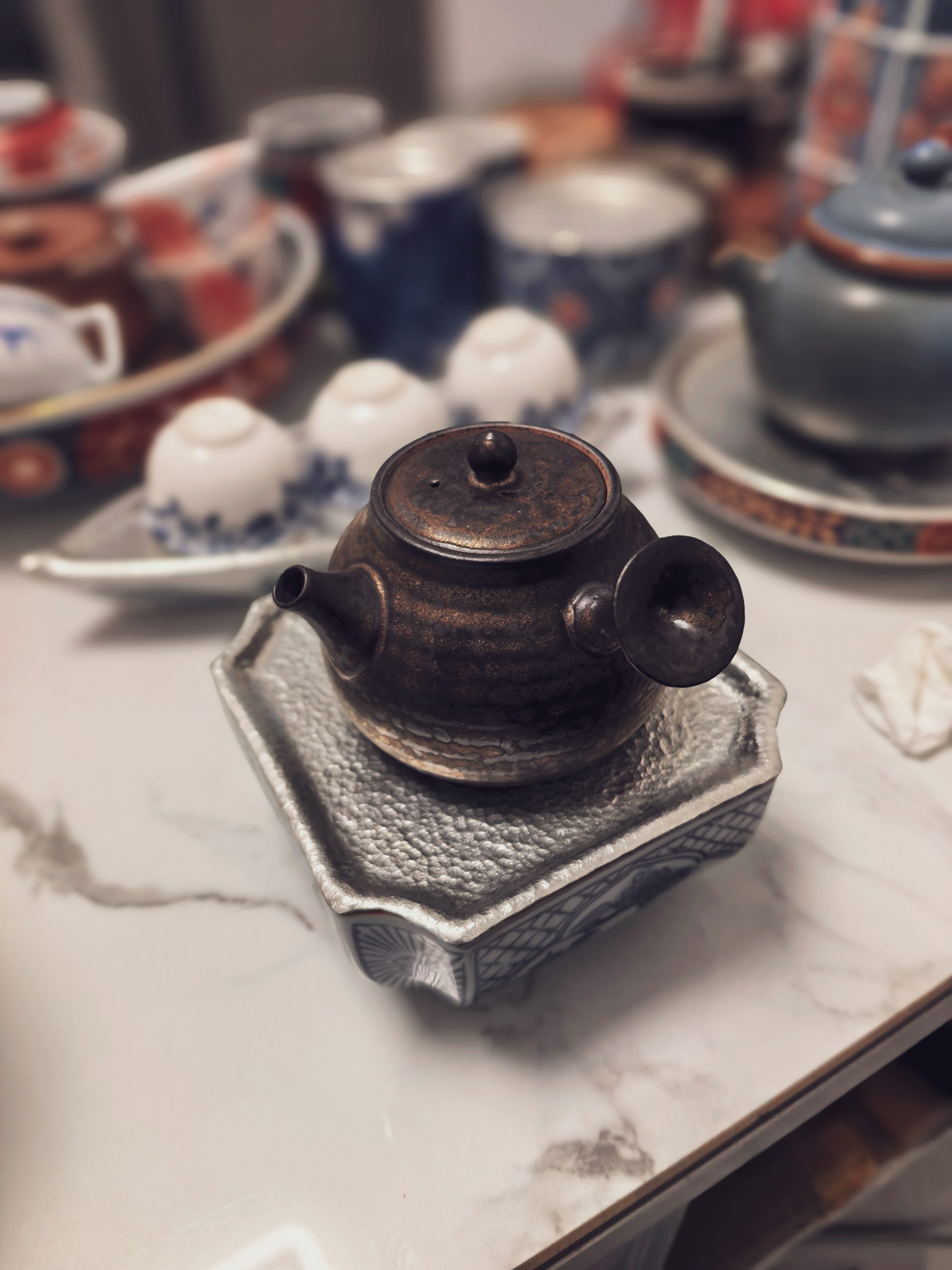 定制手工纯锡盖陶瓷茶盘小壶承建水潮汕功夫茶具回流瓷器复古diy