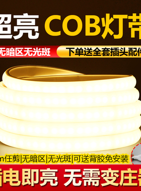 led灯带220v户外防水超亮自粘线形灯家用客厅吊顶氛围灯COB软灯条