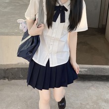 附中校服女士夏季 风琴褶短袖 学院风上衣毕业服 白色衬衫 jk制服套装