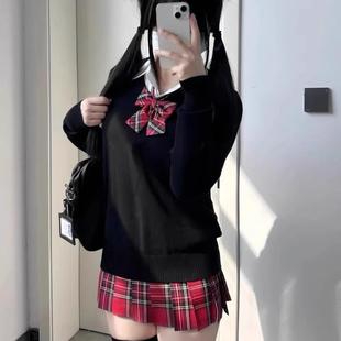小辣椒jk制服套装春秋圣诞红格裙原创正版日系半身裙女士百褶短裙
