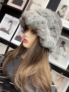 毛绒帽氛围感 气质毛毛帽子女冬季 韩版 真雪兔毛渔夫帽皮草帽子时尚