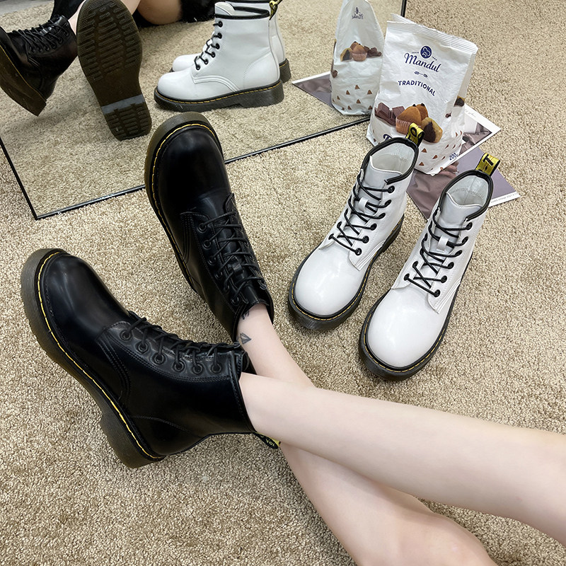 2024新款英伦系带平底机车短靴骑士马丁靴女情侣款加绒男靴子大码,女鞋,马丁靴,淘宝优惠券,粉丝福利购,淘宝优惠卷