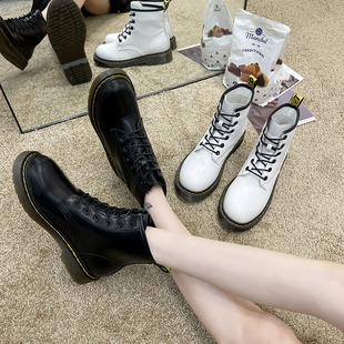 加绒男靴子大码 2024新款 英伦系带平底机车短靴骑士马丁靴女情侣款