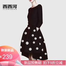 女装 收腰显瘦a字小黑裙 中长款 连衣裙秋装 欧美波点长袖 2019年新款